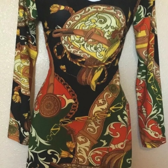 Printed Long Sleeve Mini Dress (A4581) - Picture 1 of 6